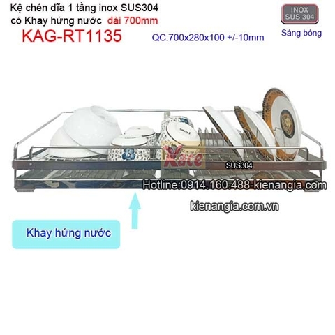 Kệ ráo chén dĩa 1 tầng có khay hứng nước inox sus304 dài 7 tấc KAG-RT1135