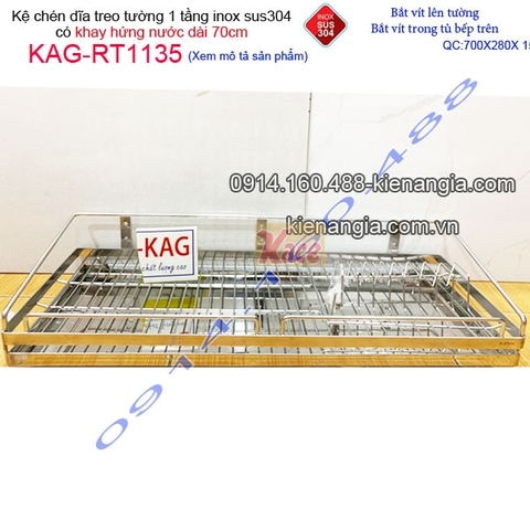 Kệ ráo chén dĩa 1 tầng có khay hứng nước inox sus304 dài 7 tấc KAG-RT1135