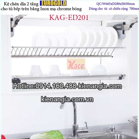 Kệ úp bát đĩa 2 tầng tủ bếp trên 700 EUROGOLD KAG-ED201