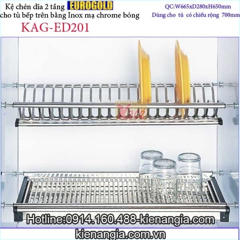 Kệ úp bát đĩa 2 tầng tủ bếp trên 700 EUROGOLD KAG-ED201