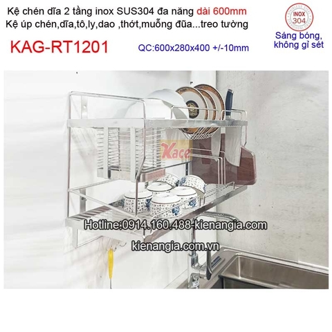 Kệ úp chén 2 tầng 600 treo tủ bếp inox 304 KAG-RT1201