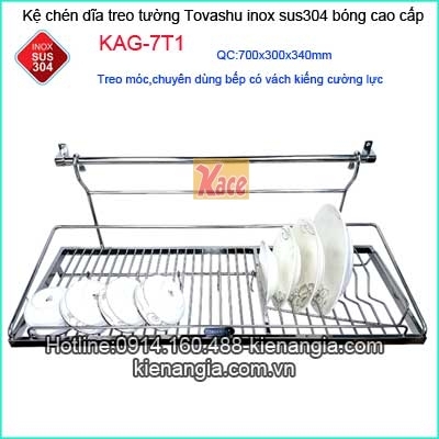 Kệ úp chén 70cm bát treo 1 tầng inox Tovashu KAG-7T1