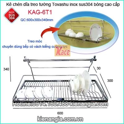 Kệ úp chén bát 60cm treo 1 tầng inox Tovashu KAG-6T1