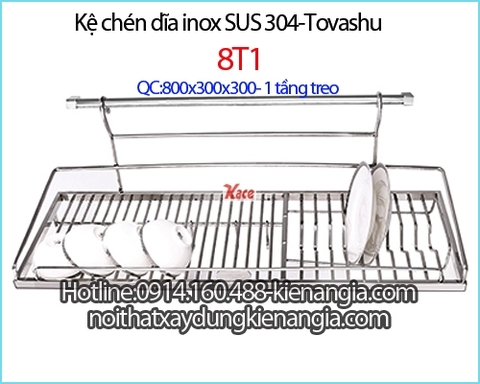 Kệ úp chén bát 80cm treo 1 tầng inox Tovashu KAG-8T1