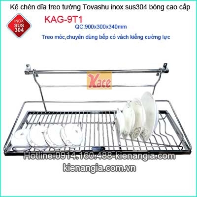 Kệ úp chén bát 90cm treo 1 tầng inox Tovashu KAG-9T1
