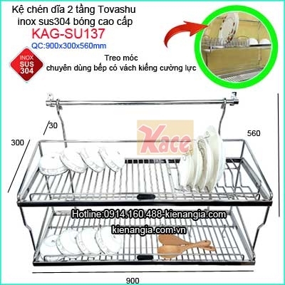 Kệ úp chén dài 90cm Tovashu cao cấp bếp kính cường lực KAG-SU137