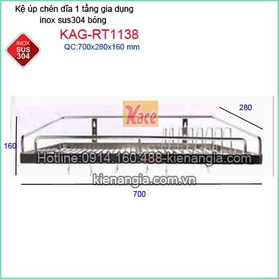 Kệ úp chén dĩa 1 tầng inox sus304 dài 7 tấc KAG-RT1138