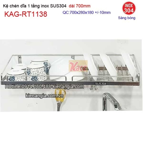 Kệ úp chén dĩa 1 tầng inox sus304 dài 7 tấc KAG-RT1138