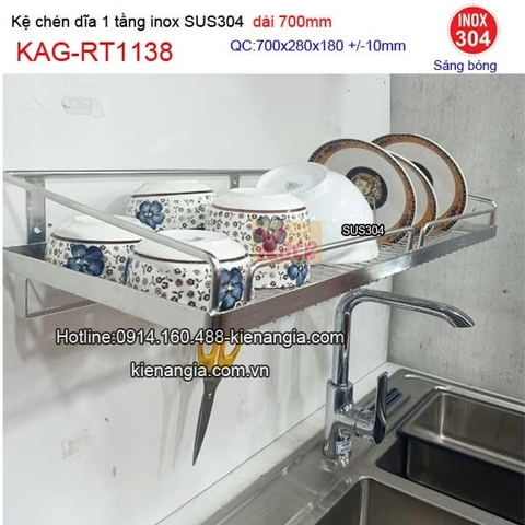 Kệ úp chén dĩa 1 tầng inox sus304 dài 7 tấc KAG-RT1138