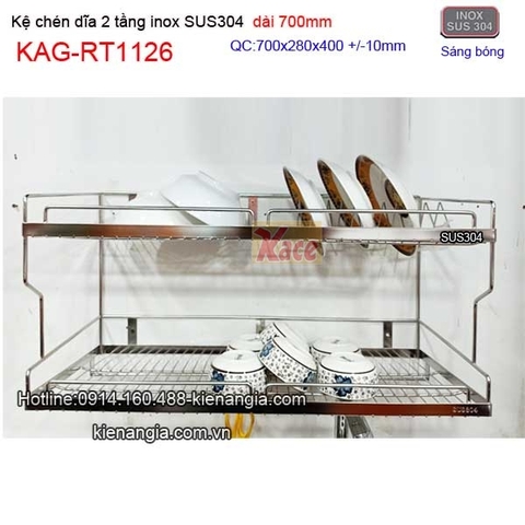 Kệ úp chén dĩa inox sus304 2 tầng dài 7 tấc KAG-RT1126