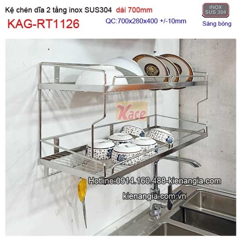 Kệ úp chén dĩa inox sus304 2 tầng dài 7 tấc KAG-RT1126
