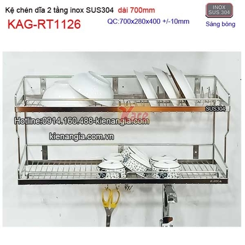 Kệ úp chén dĩa inox sus304 2 tầng dài 7 tấc KAG-RT1126