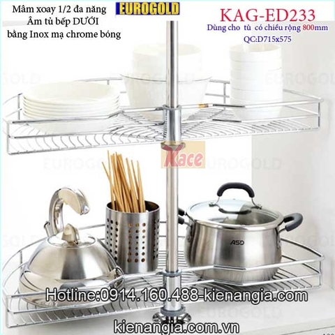 Kệ xoay 1 phần 2 180 độ inox EUROGOLD-KAG-ED233