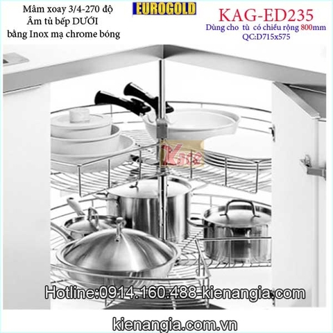 Kệ xoay 3 phần 4 tủ D800,mâm xoay tủ bếp EUROGOLD-KAG-ED235