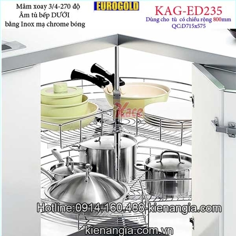 Kệ xoay 3 phần 4 tủ D800,mâm xoay tủ bếp EUROGOLD-KAG-ED235