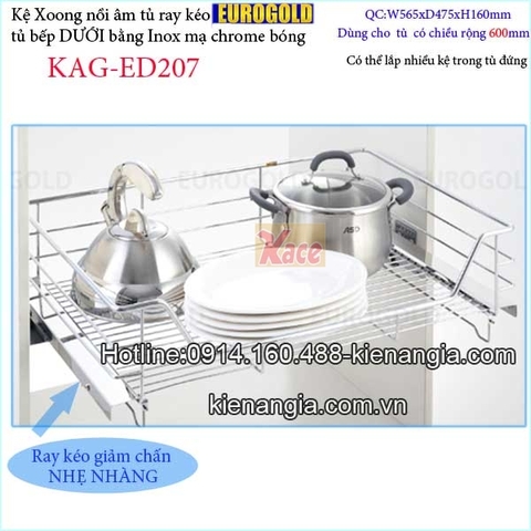 Kệ xoong nồi âm tủ có ray kéo 600 EUROGOLD KAG-ED207