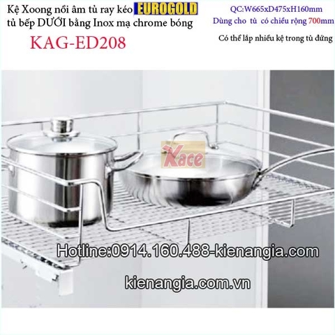 Kệ xoong nồi âm tủ có ray kéo 700 EUROGOLD KAG-ED208