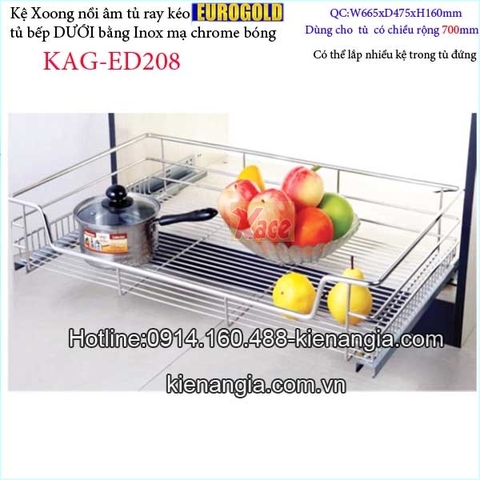 Kệ xoong nồi âm tủ có ray kéo 700 EUROGOLD KAG-ED208