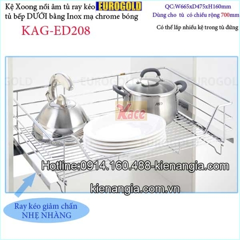 Kệ xoong nồi âm tủ có ray kéo 700 EUROGOLD KAG-ED208