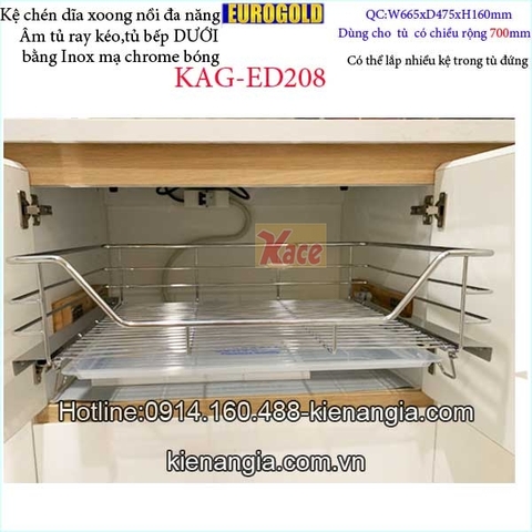Kệ xoong nồi âm tủ có ray kéo 700 EUROGOLD KAG-ED208