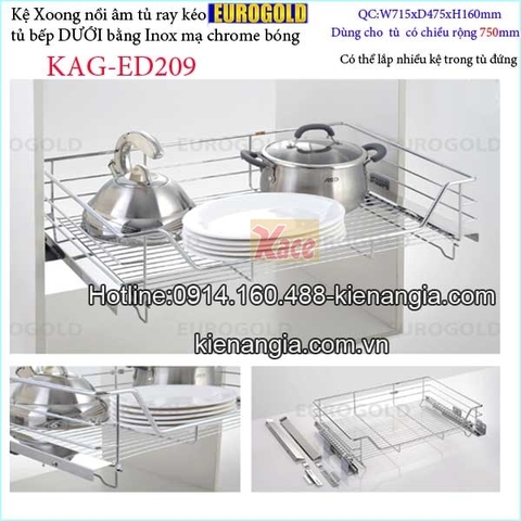 Kệ xoong nồi âm tủ có ray kéo 750 EUROGOLD KAG-ED209