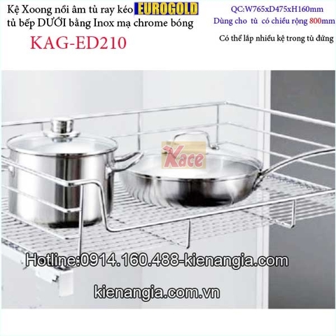 Kệ xoong nồi âm tủ có ray kéo 800 EUROGOLD KAG-ED210