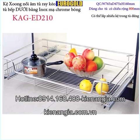 Kệ xoong nồi âm tủ có ray kéo 800 EUROGOLD KAG-ED210