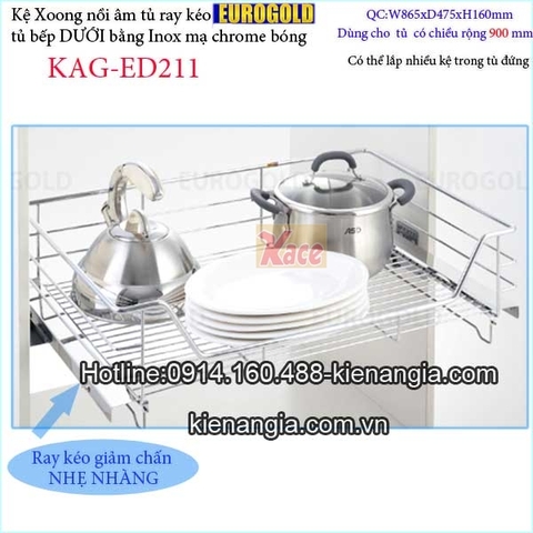 Kệ xoong nồi âm tủ có ray kéo 900 EUROGOLD KAG-ED211