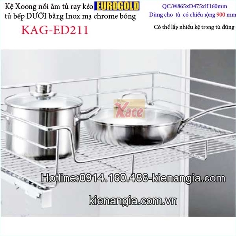 Kệ xoong nồi âm tủ có ray kéo 900 EUROGOLD KAG-ED211