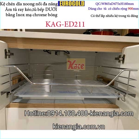 Kệ xoong nồi âm tủ có ray kéo 900 EUROGOLD KAG-ED211