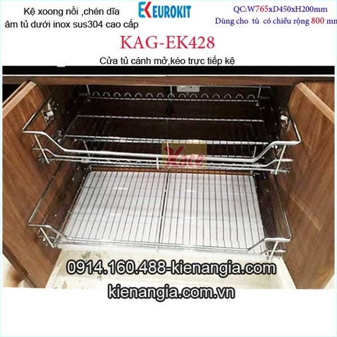 Kệ xoong nồi chén dĩa EUROKIT 80cm KAG-EK428, khuyến mãi lắp đặt TPHCM