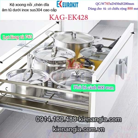 Kệ xoong nồi chén dĩa EUROKIT 80cm KAG-EK428, khuyến mãi lắp đặt TPHCM