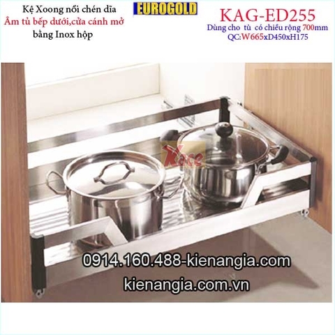 Kệ xoong nồi chén dĩa inox hộp âm tủ 70cm EUROGOLD-KAG-ED255