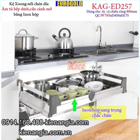 Kệ xoong nồi chén dĩa inox hộp âm tủ 80cm EUROGOLD-KAG-ED257