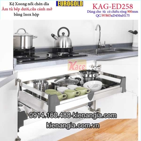 Kệ xoong nồi chén dĩa inox hộp âm tủ 90cm EUROGOLD-KAG-ED258