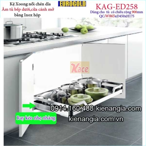 Kệ xoong nồi chén dĩa inox hộp âm tủ 90cm EUROGOLD-KAG-ED258