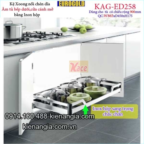 Kệ xoong nồi chén dĩa inox hộp âm tủ 90cm EUROGOLD-KAG-ED258