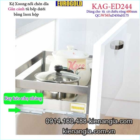 Kệ xoong nồi chén dĩa inox hộp gắn cánh tủ 60cm EUROGOLD-KAG-ED244