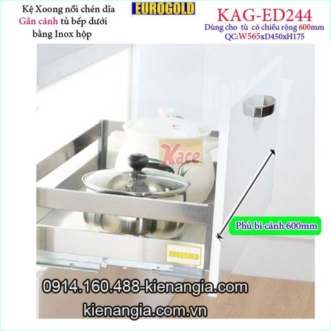 Kệ xoong nồi chén dĩa inox hộp gắn cánh tủ 60cm EUROGOLD-KAG-ED244
