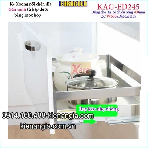 Kệ xoong nồi chén dĩa inox hộp gắn cánh tủ 70cm EUROGOLD-KAG-ED245