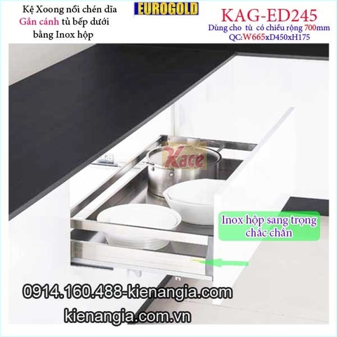 Kệ xoong nồi chén dĩa inox hộp gắn cánh tủ 70cm EUROGOLD-KAG-ED245