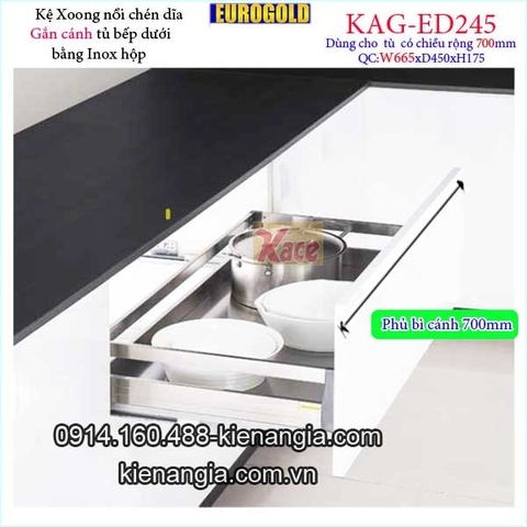 Kệ xoong nồi chén dĩa inox hộp gắn cánh tủ 70cm EUROGOLD-KAG-ED245