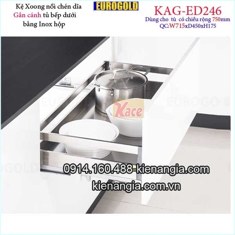 Kệ xoong nồi chén dĩa inox hộp gắn cánh tủ 75cm EUROGOLD-KAG-ED246