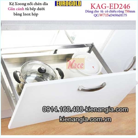 Kệ xoong nồi chén dĩa inox hộp gắn cánh tủ 75cm EUROGOLD-KAG-ED246