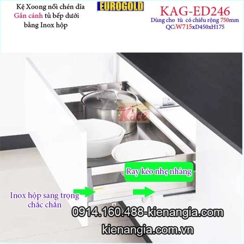 Kệ xoong nồi chén dĩa inox hộp gắn cánh tủ 75cm EUROGOLD-KAG-ED246