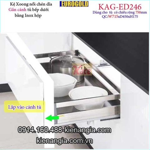 Kệ xoong nồi chén dĩa inox hộp gắn cánh tủ 75cm EUROGOLD-KAG-ED246