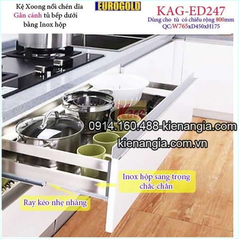 Kệ xoong nồi chén dĩa inox hộp gắn cánh tủ 80cm EUROGOLD-KAG-ED247