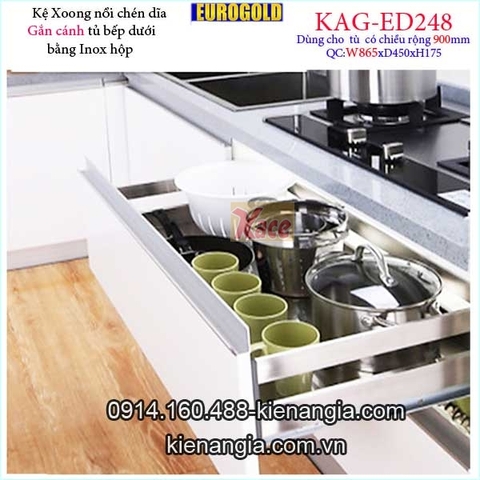 Kệ xoong nồi chén dĩa inox hộp gắn cánh tủ 90cm -EUROGOLD-KAG-ED248