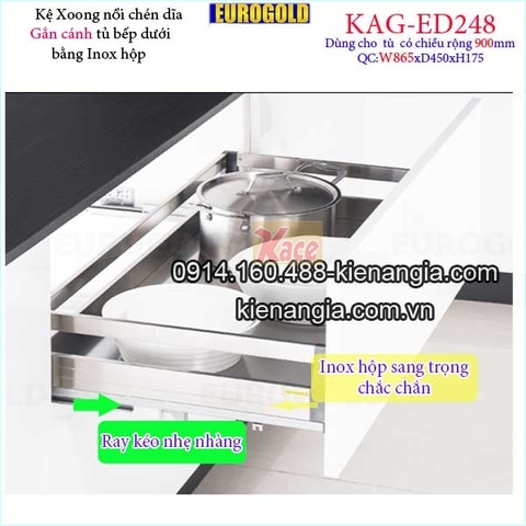 Kệ xoong nồi chén dĩa inox hộp gắn cánh tủ 90cm -EUROGOLD-KAG-ED248