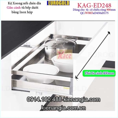 Kệ xoong nồi chén dĩa inox hộp gắn cánh tủ 90cm -EUROGOLD-KAG-ED248